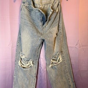 SHEIN Women's Light Blue Distressed Boyfriend Jeans
